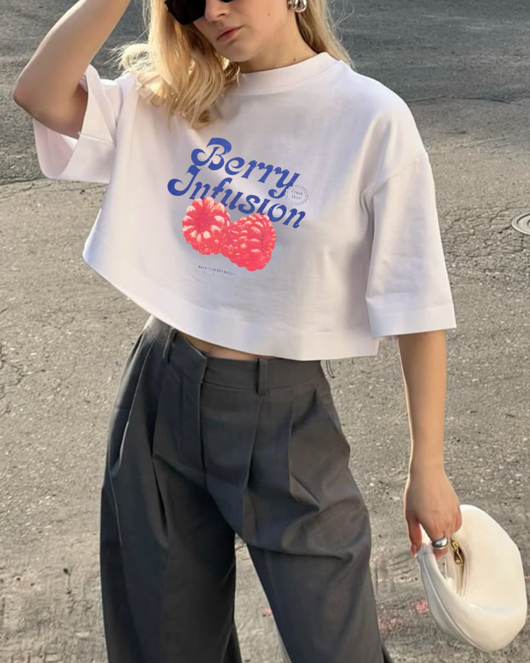BERRY INFUSION - Oversize Baskılı Crop