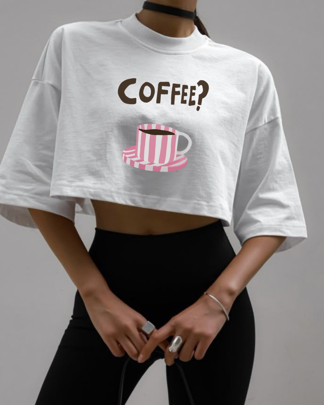 COFEE? - Oversize Baskılı Crop