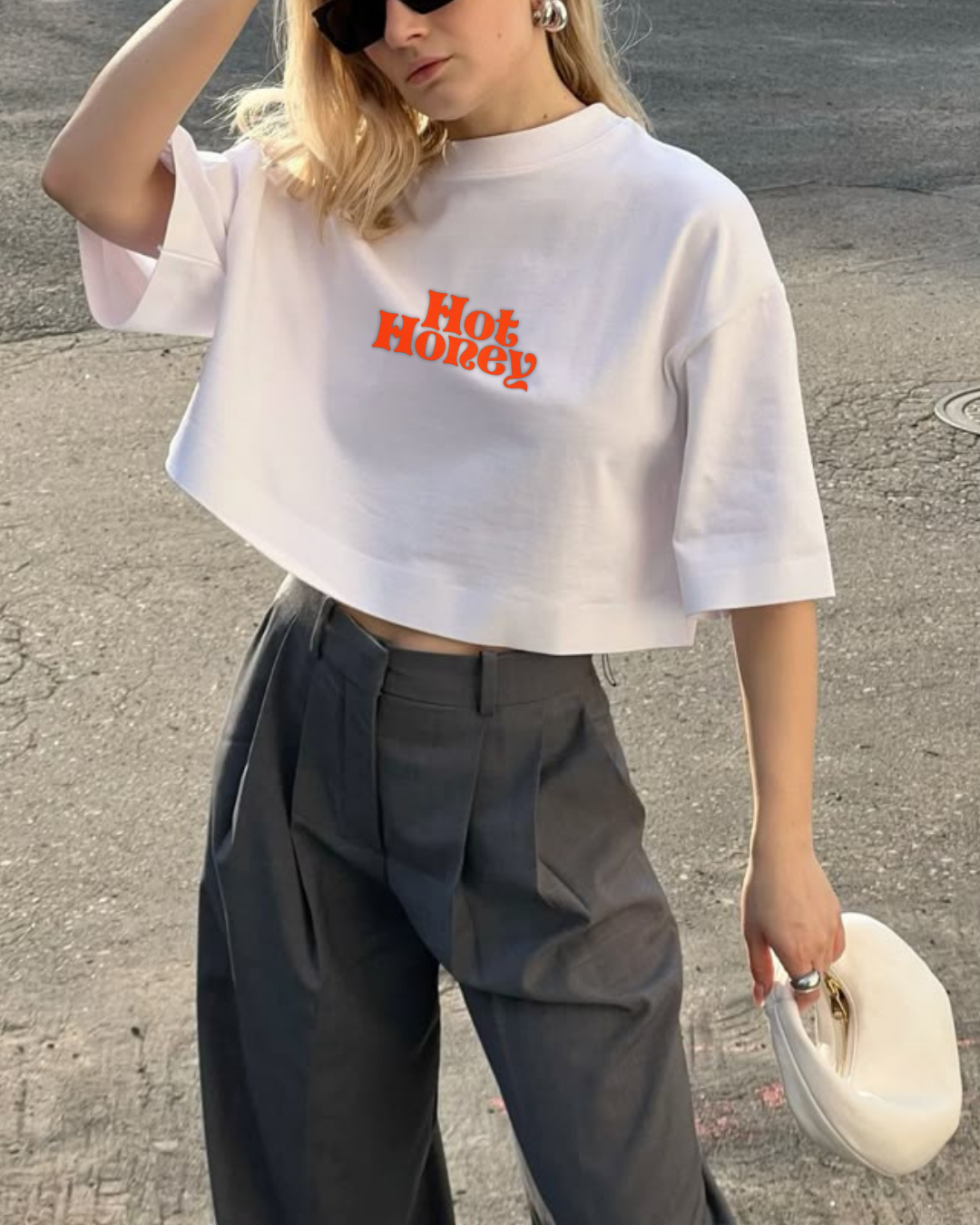 HOT HONEY - Oversize Baskılı Crop